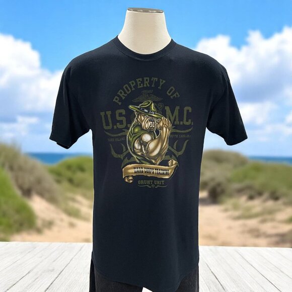 USMC Bulldog T Shirt Marine Corps Graphic T Gildan Large Military Parris Island - Picture 1 of 8